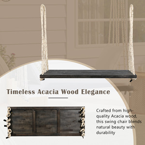 Patio <b>Wooden</b> Swing Chair Hanging Porch <b>Bench</b> With Cushion And Pillows 10.8Ft Hemp Ropes For Garden Backyard - Product Image 3