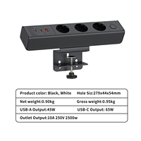Stop Kontak Meja 65W USB-C PD Pengisian Cepat 3 Stop Kontak AC 2 Port USB-C Bahan Aluminium Alloy Universal Colokan EU