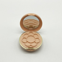 Boîtier compact vide pour fard à paupières, rond 78 mm, couleur pêche, avec miroir et finition dorée, 7 compartiments rechargeables, personnalisable avec logo OEM, pour marques de maquillage en gros