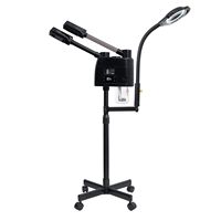 Appareil de soin du visage professionnel chaud et froid avec lampe loupe - Machine à vapeur faciale double tête sur pied pour le soin des pores