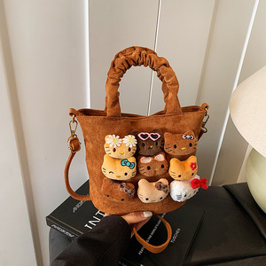 New Arrival Girls' Suede Crossbody Bag Cartoon Plush <strong>Doll</strong> Leopard Lining Leopard Print Shoulder Bag Fashion Handbag - Product Image 6