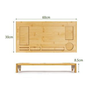 Bamboo Wood Eco-Friendly Monitor Stand Ergonomic Computer Riser Phone Holder <strong>Laptop</strong> <strong>Shelf</strong> 60x30x8.5CM Home Office Use - Product Image 2