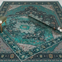 Persischer Vintage Luxus Rutschfester Polyester-Samt Digital Bedruckter Gestreifter Sternenhimmel Pflanzen- und Blumenmuster Wohnzimmer-Teppich