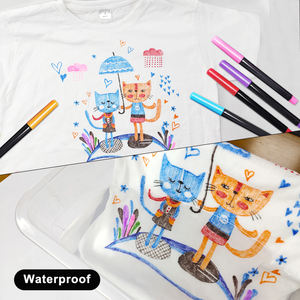 KHY 24 цвета, текстиль, оптовая продажа, нетоксичный художественный цвет для печати на футболке, двойной наконечник, Перманентная краска для одежды, тканевые маркеры - Product Image 5