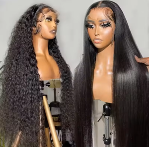 Perruque en cheveux humains brésiliens naturels noirs, longue et droite, non traitée, vente en gros de cheveux humains, sans colle, couleur naturelle, perruque en dentelle - Product Image 3