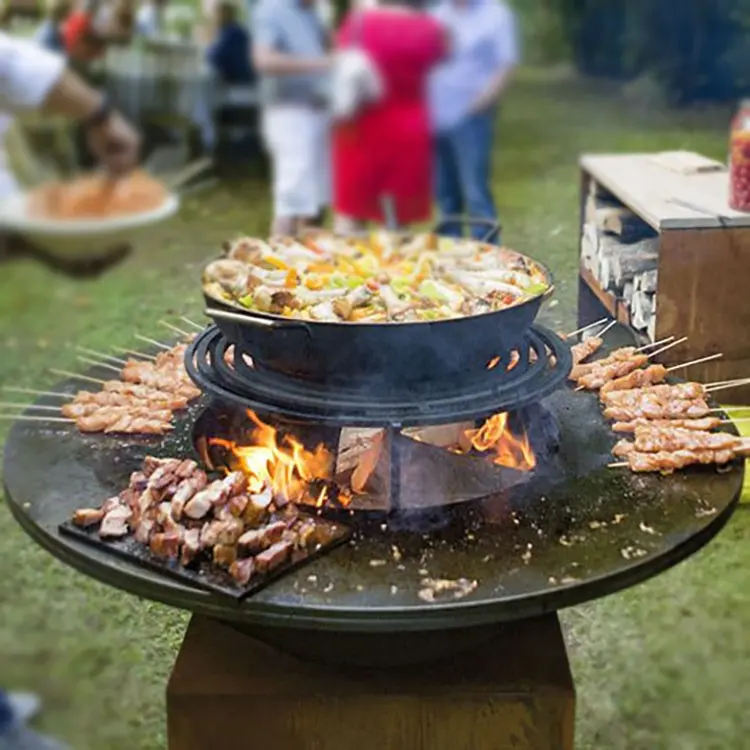 Tepanyaki-Mesa de acero para parrilla de barbacoa, cocina de jardín, carbón vegetal, oxidado