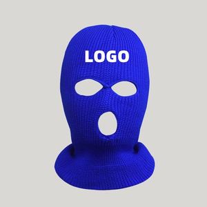 CXY Masque de ski tricoté sur mesure à 3 trous, couvrant tout le visage, style bandit, avec logo brodé - Product Image 1