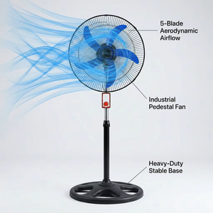 Ventilateur sur pied de 18 pouces avec 5 pales bleues, oscillant, hauteur réglable, moteur AC, commande mécanique pour le refroidissement domestique - Product Image 4