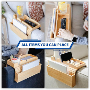 Plateau d'accoudoir pliable moderne en bambou de qualité supérieure avec porte-gobelet et poche de rangement latérale pour salon, idéal pour collations, boissons et télécommande - Product Image 3