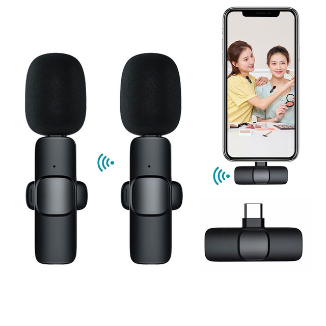 New Wireless Lavalier Microphone Portable Audio Video Recording Mini Mic for iPhone Android Live Broadcast Gaming Phone Mic
