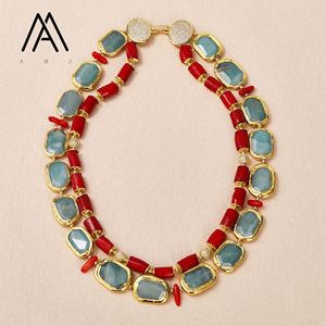 Stile Vintage Amazonite gemma dichiarazione <span class=keywords><strong>collana</strong></span> di corallo rosso con perline in oro placcatura stile bohémien per feste - Product Image 1