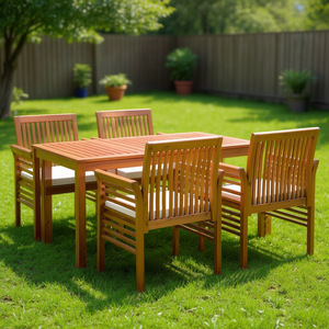 Juego de comedor para exteriores, 5 piezas, madera de acacia maciza marrón, juego de muebles de jardín para terraza y patio - Product Image 2