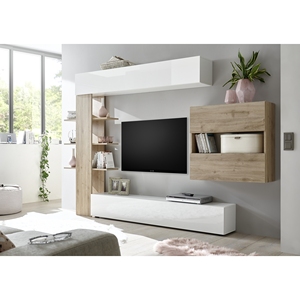 Mueble de Salón Modular SORANO, Blanco Brillante, Diseño Moderno, 5+ Compartimentos, Tablero de Partículas - Product Image 1