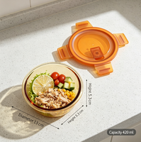 Bol en verre rond ambré de 420 ml, compatible micro-ondes, boîte à lunch bento pour employés de bureau, récipient de stockage alimentaire pour réchauffer et conserver les repas