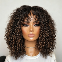 Perruque bouclée marron chocolat avec frange, cheveux humains, perruque frontale en dentelle HD 13x4, pré-coupée, effet vague d'eau, cheveux vierges bruts ondulés et mouillés
