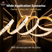 Bande lumineuse LED 2835 24V 176 LED/m CRI>83 160lm/W Haute luminosité Bande LED flexible pour la décoration de projets intérieurs