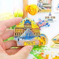 Aimant de réfrigérateur 3D en résine Paris France, Souvenir de voyage du Musée du Louvre, Décoration d'intérieur, Autocollant