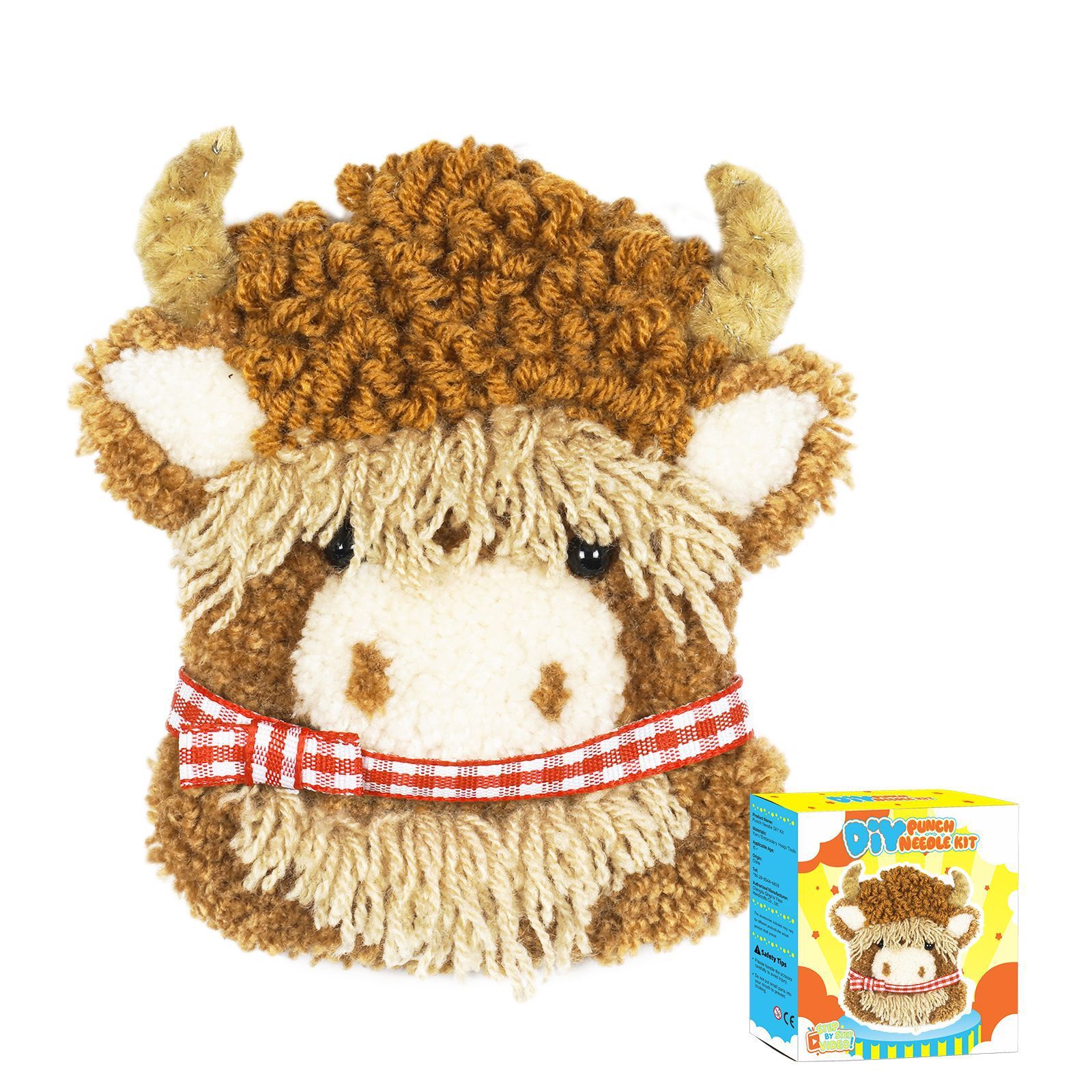 Red Plaid Highland Cow (Yellow Box)