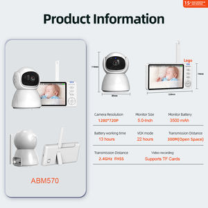 Видеоняня 2026 года, 5 дюймов, 720p, с большим аккумулятором, функцией обнаружения плача, новая аудиокамера для младенцев - Product Image 4