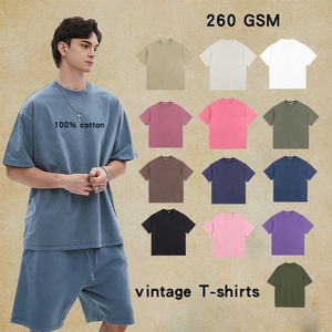 T-shirt homme lourd 260 GSM multicolore Vintage lavage 100% coton manches courtes ample surdimensionné col rond blanc logo personnalisé - Product Image 3