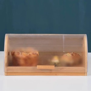 Bamboo Bread Box Large Capacity <b>Kitchen</b> Dessert Storage With Acrylic Transparent Lid Rectangle Shape Party Use - Product Image 2