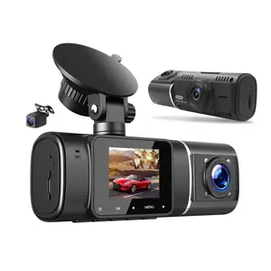 Cámara de salpicadero de 3 canales para coches, cámara HD 1080P, grabadora de vídeo para vehículos de 3 lentes, caja negra, lente dual dentro del DVR para coche