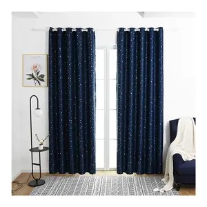 LATAM Supplier Flat Window Grommet Wholesale Polyester Fabric Star Shaped Hot Silver Living Room 100% Polyester Blackout Curtain