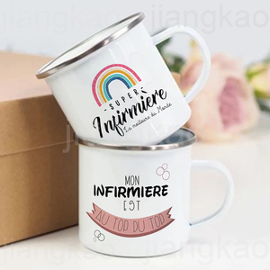 Tasses à café en émail imprimées arc-en-ciel « Meilleure infirmière <span class=keywords><strong>du</strong></span> <span class=keywords><strong>monde</strong></span> », mugs à jus, tasses à lait chaud, cadeau pour infirmière - Product Image 1