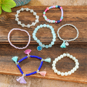 <b>Beaded</b> Bracelets <b>Set</b> Tassel Imitation Pearl Crystal Rhinestone Mom Charm Women's Bohemia Fashion Jewelry Stackable Bracelets - Product Image 4