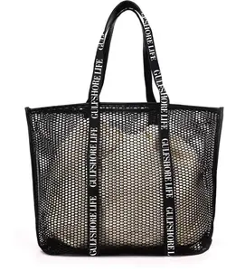 OEM & ODM Personalizado Moda Impressão Grande Malha Tote Bag Personalidade Oco Out Grid Beach Bag