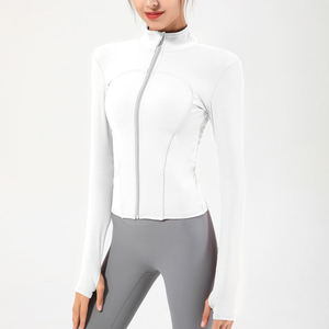 Stand Neck Full Sleeve Zipper <b>Yoga</b> <b>Jacket</b> Seamless Breathable Spandex Polyester Women's Activewear Top - Product Image 3