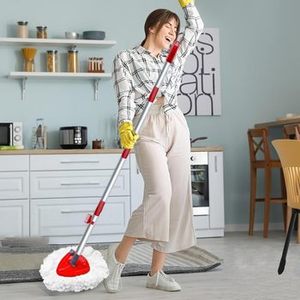 Tête de balai serpillère rotative en <span class=keywords><strong>microfibre</strong></span> <span class=keywords><strong>Vileda</strong></span> 360 Easy Wring, recharge pour balai serpillère rotatif 360 Power, manche de balai à 4 sections fileté USA/Euro - Product Image 5