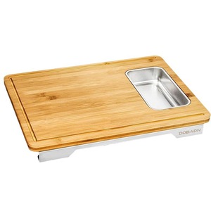Planche à découper en bambou rectangulaire avec récipient en acier inoxydable et pieds antidérapants pour une utilisation en cuisine - Product Image 5