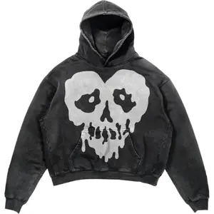 Oversized Halloween Acid Wash Crop Hoodie Unisex Soft Cotton-Feel Fabric Face Hoodie Double-Lined Hood With Design On Both Sides