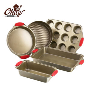 Grande réduction - Ensemble de moules à pâtisserie écologiques en acier au carbone, 5 pièces, antiadhésifs, compatibles lave-vaisselle, avec poignées en silicone - Product Image 2