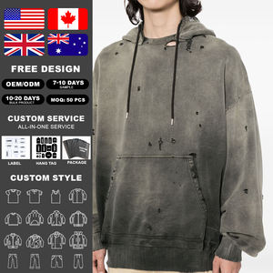 เสื้อฮู้ดดี้ผู้ชาย KingSen Custom ผ้าฝ้าย 100% แบบวอชดี้ ดีไซน์ขาดๆ เซอร์ๆ พร้อมดีไซน์ทันสมัย - Product Image 2