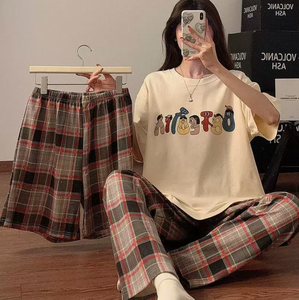 Nuevo Conjunto de <span class=keywords><strong>Pijama</strong></span> de Verano para <span class=keywords><strong>Mujer</strong></span>, Ligero, de <span class=keywords><strong>Manga</strong></span> <span class=keywords><strong>Corta</strong></span> y Pantalón <span class=keywords><strong>Largo</strong></span>, con Estampado de Dibujos Animados, Conjunto de Tres Piezas para Estar en Casa - Product Image 3