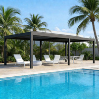 Pavillon de plage de luxe en alliage d'aluminium, imperméable, motorisé, télécommandé, avec toit à lames orientables, durable et anti-corrosion, offrant une protection solaire.