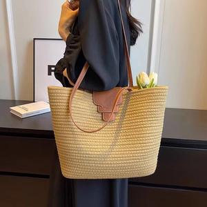 Bolsa de Gran Capacidad Tejida en Algodón, Nueva Bolsa de Paja Versátil, Bolsa de Playa para Vacaciones, Bolsa de Mano de Ratán para Mujer - Product Image 6