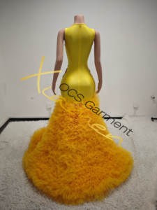 Applique di strass con perline dorate di lusso Ocstrade Modulare abiti da sposa da sogno abito da sposa con strascico di Tulle giallo arricciato - Product Image 5