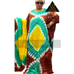 Autumn Traditional Tie Dye Kaftan Rayon Dress Muslims Asymmetrical Neckline Floor-Length Sustainable Lace Back <b>Chiffon</b> Work - Product Image 1