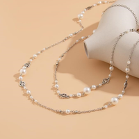 Colliers longs de perles, Collier long en chaîne dorée, Collier délicat superposé de perles, Collier ras du cou imposant pour pull, Bijoux