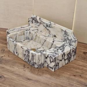 Lavabo de salle de bain en marbre Arabescato de luxe, cannelé, durable, écologique, intégré, fait main en pierre naturelle - Product Image 2