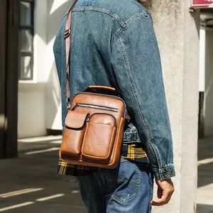 Китайский поставщик, мужская деловая винтажная сумка-мессенджер с ручкой, сумка через плечо из искусственной кожи