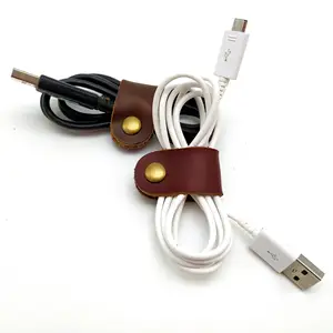 Genuine Leather Headphone USB Clip Wrap Travel Cable Charger Holder Organizer Custom Logo Earphone Data Wire Storage Accessories