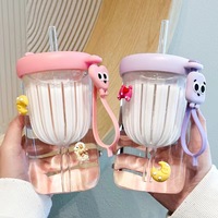 Bouteille d'eau portable en verre coréen de 500 ml avec paille, motif dessin animé, écologique, personnalisable, pour enfants, idéale pour la rentrée scolaire