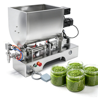 Machine de remplissage pneumatique horizontale pour sauces à base de plantes avec trémie de mélange de 50 L pour le remplissage de pots et de bouteilles de pâte de pesto
