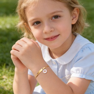 Stainless Steel Curved Bar Bracelet With Alloy Sunflower <b>Charm</b> Waterproof Trendy Women Girl Fashion Jewelry - Product Image 2