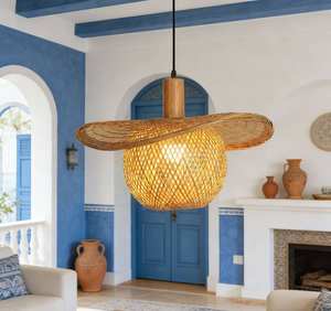 Lustre moderne en bambou pour café, restaurant, salle à manger, cuisine, luminaire décoratif de plafond, abat-jour naturel - Product Image 5