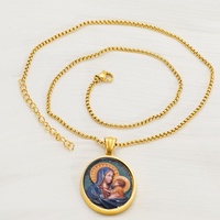 Collier pendentif effet camée Lincy Jésus Vierge Marie pour l'Église catholique, plaqué or 18 carats PVD, bijoux fantaisie, vente en gros